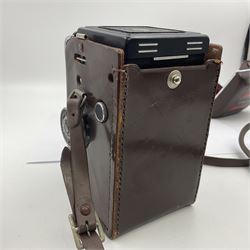 Yashica-Mat Copal MXV camera body, serial no 408717, with Yashinon 1;3.2 f=80mm' and Yashinon 1;3.5 f=80mm' lens serial no 460802, together with Yashica 635 Copal-MXV camera body serial 4080675 with Yashinon 1;3.5 f=80mm' lens serial no 229427 and 'Yashikor 1;3.5 f=80mm' lens serial no 228386