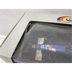 Three Paul's Model Art 1:18 scale die-cast racing cars - Grand Prix Williams Renault FW16 D. Hill; Heinz-Harald Frentzen Edition Sauber Ford C15; and Grand Prix '93 Williams Renault FW15 Damon Hill; together with Heinz-Harald Frentzen Edition Williams Renault 1997; all boxed (4)