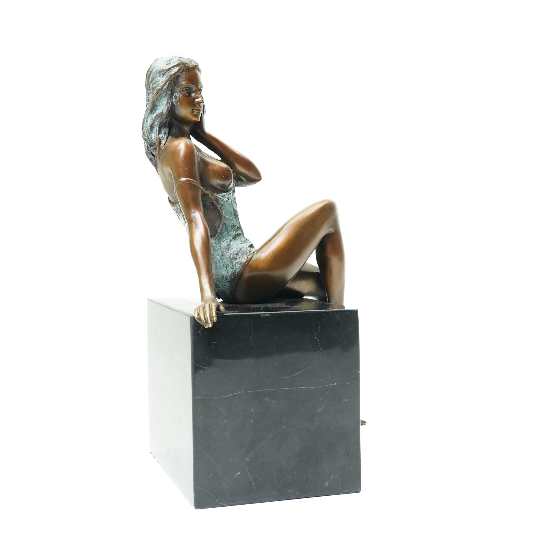 After Jean Patou, art deco style bronze modelled as a seated lady, H24cm