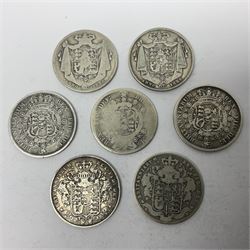 Approximately 95 grams of Great British pre 1920 silver half crown coins, including George III 1816, George IV 1829, William IIII 1836 etc