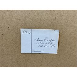 Mark Cook (Chester 1868-1951): 'The Rock Garden - Heron Bridge', watercolour signed and dated 1930, titled on label verso 24cm x 31cm; Barry Claughton (British 20th century): Ladies at the Pond, watercolour signed 35cm x 48cm; Cliff Oldfiend (British Contemporary): 'A Walk in Silpho', watercolour signed, titled verso 25cm x 37cm (3)