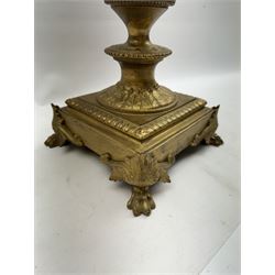 19th century gilt brass mounted lamp base, raised upon lions claw feet, H43cm