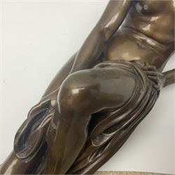 After Christopher Gabriel Allegrain (1710-1795),  Venus au bain, bronze, upon square plinth, Impressed F Barbedienne Fondeur, the base impressed C G Allegrain Fecit 1767, and bearing Barbedienne foundry seal, overall H51cm