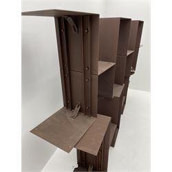 Retailed by The Conran Shop - four sectional modular shelving units, rusted metal finish, each unit - W212cm, H71cm, D33cm