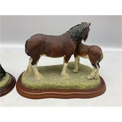 Seven Border Fine Arts figures, comprising Clydesdale Mare & Foal A0187, Highland Mare & Foal A2691 and five horses from the Action Horses series 