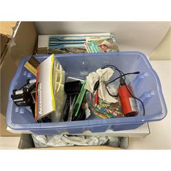 Extensive collection of scratch built buildings for use on ‘00’ gauge model railway layout, small amount of accessories and tools with a quantity of railway magazines and leaflets, in three boxes 