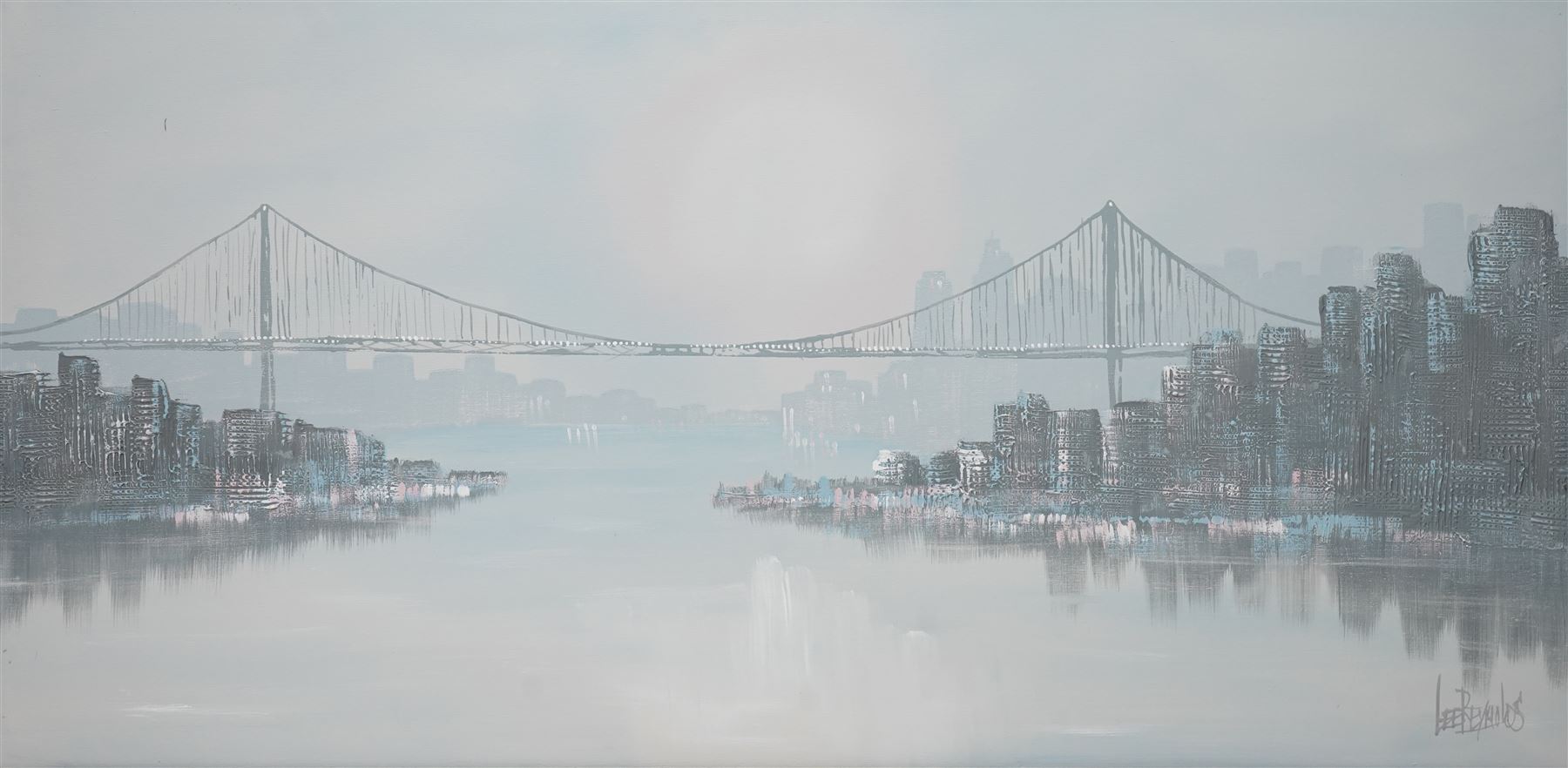 Lee Reynolds (American 1936-2018): Cityscape - Staten Island New York, oil on canvas signed 75cm x 150cm