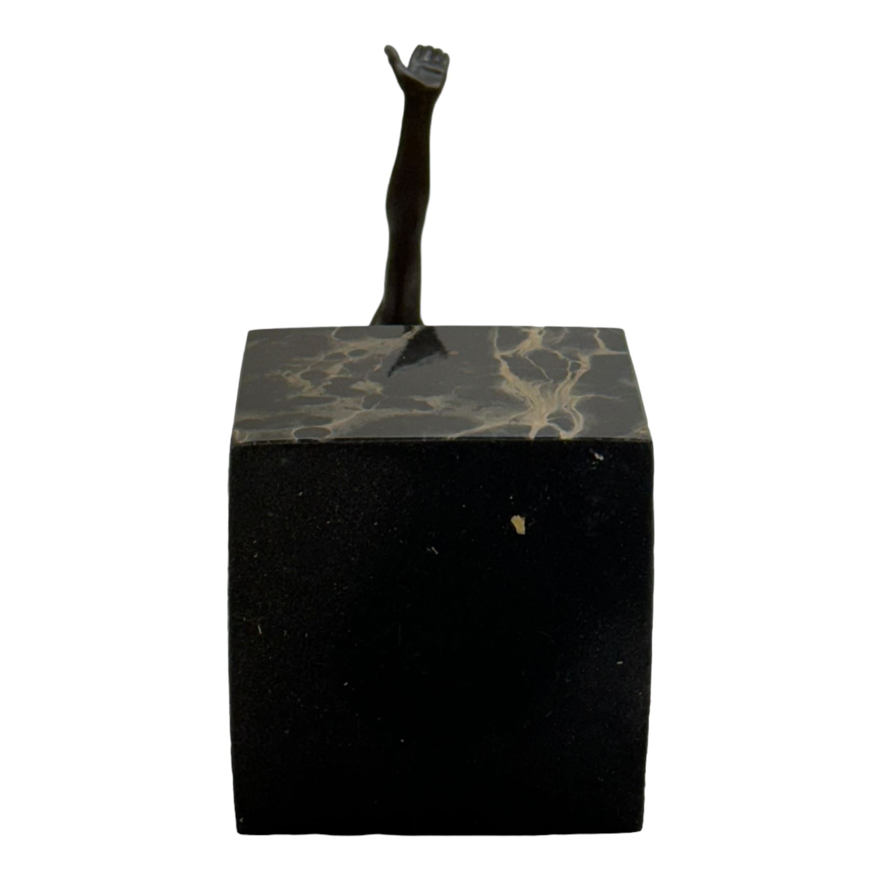 Bronze figure after Milo, Power Of Silence, modelled as a male athlete crouched with arms outstretched, signed Milo with foundry mark, upon a marble plinth, H15cm