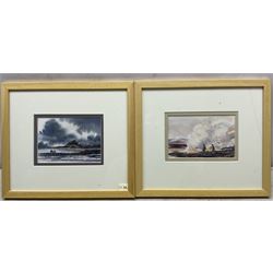 John Freeman (British 1942-): 'Fylingdales - Mick Atkins and Son' 'Bamburgh Castle' 'Danby Beacon' and 'Fryup/Rosedale Road', set of four watercolours signed and dated '76 through '86, titles verso 8.5cm x 13.5cm (4)