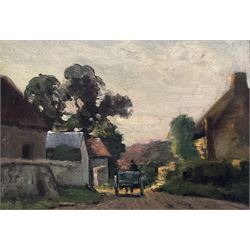 English School (19th Century): Horse and Cart Leaving the Village, oil on board unsigned 24cm x 35cm 