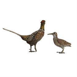 Cold painted bronze, of a woodcock, together with cold painted bronze pheasant, woodcock H6cm