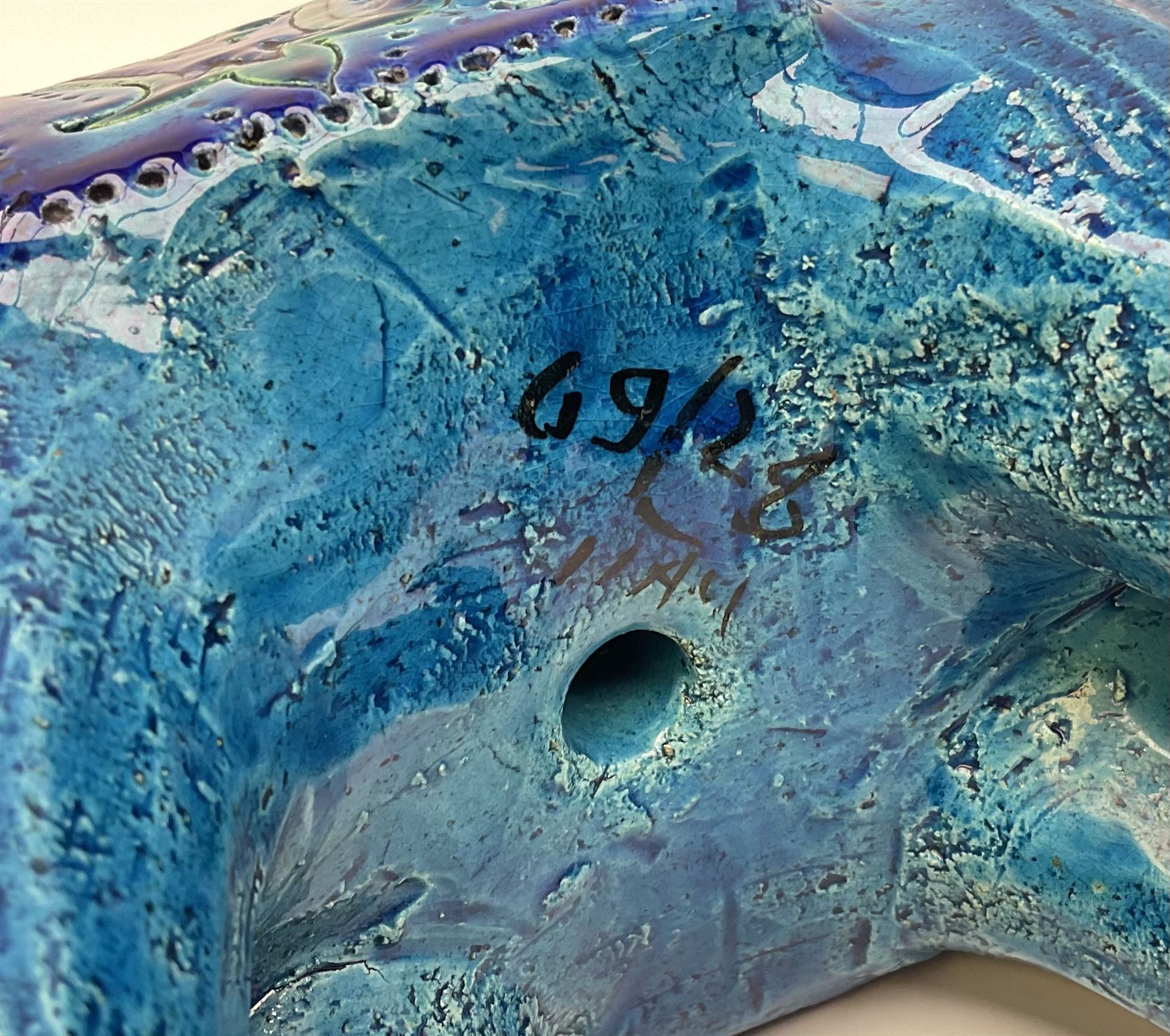 Aldo Londi for Bitossi, Rimini Blu pottery horse, with having incised decoration, marked beneath, H31cm.