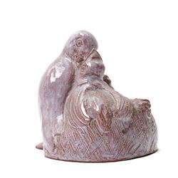 Hein Derichsweiler (German 1897-1972): Mother Feeding Babies, glazed terracotta group signed to inner side, H10cm