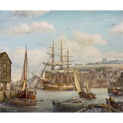 H Bennett (British 20th century): 'Whitby in the Late 19th Century', oil on canvas signed,...