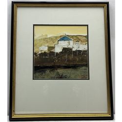 Leo McDowell R.I. (British 1936-2011): 'Byzantine Church - The Cyclades Greece' and 'Byzantine Church Cyprus', pair mixed medias one signed, titled and dated 1985 verso 23cm x 24cm (2)