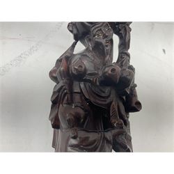 Japanese wooden Okimono figure group, depicting Shou Lao with a child, H21cm
