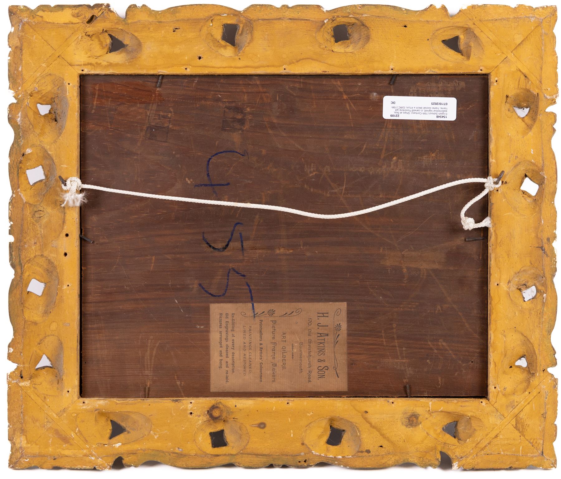 English School (19th Century): Ships at Sea, watercolour signed, in carved Florentine gilt frame, frame overall 34cm x 41cm; GWC (19th Century): Scarborough Beach, watercolour signed with monogram and dated '06, 9cm x 13cm (2)