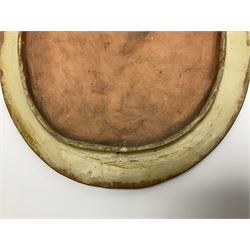 Pair of 19th century classical terracotta relief wall plaques depicting the goddess Hygeia and another goddess, seated holding an ewer, each of oval form, indistinctly signed, each stamped Ferreira verso, H42cm, W30cm