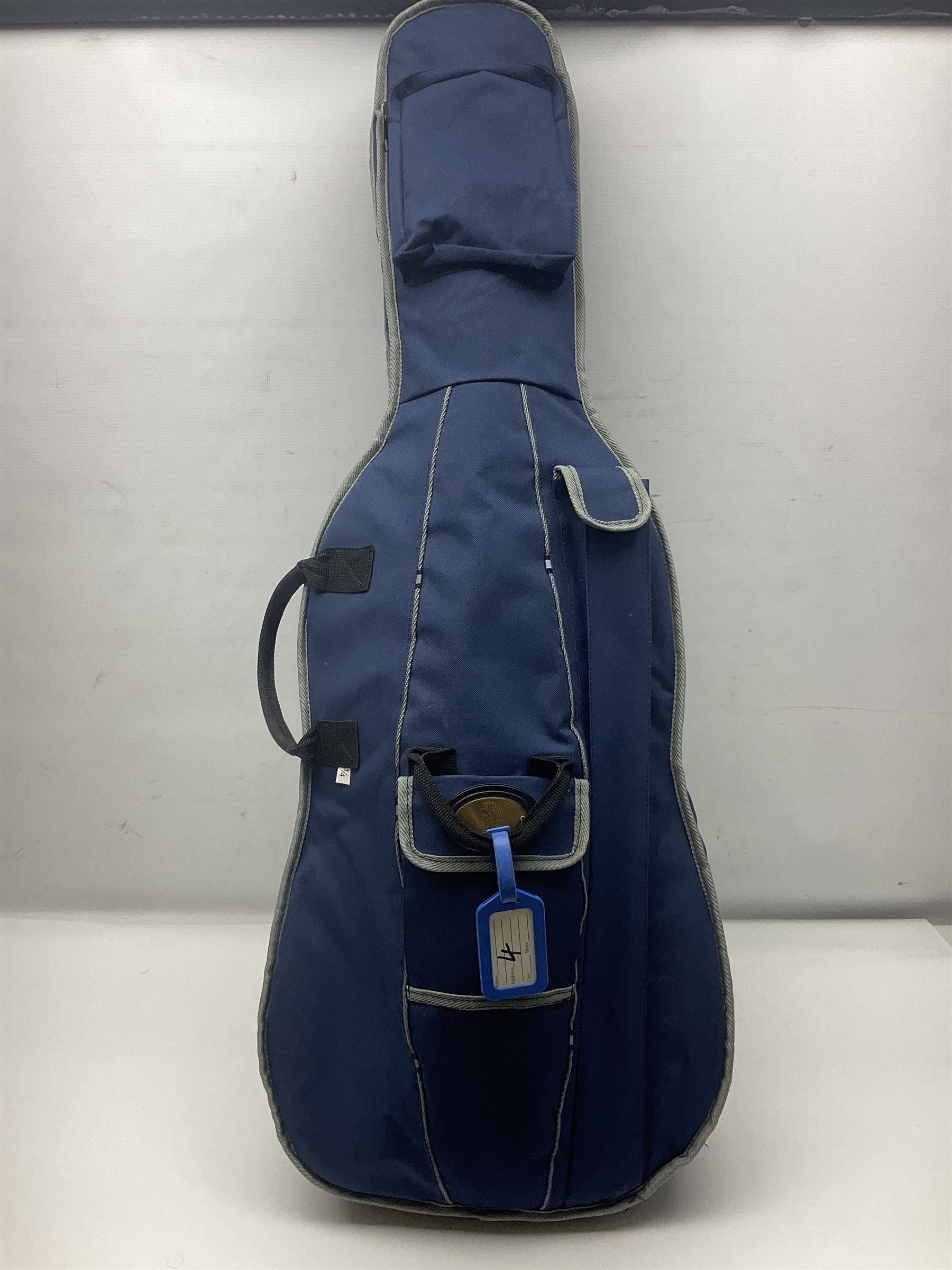 Stentor Student I quarter-size cello with 59.5cm two-piece maple back and ribs and spruce top; bears maker's label with serial no.M076096 L95.5cm overall; in Stentor soft carrying case with bow
