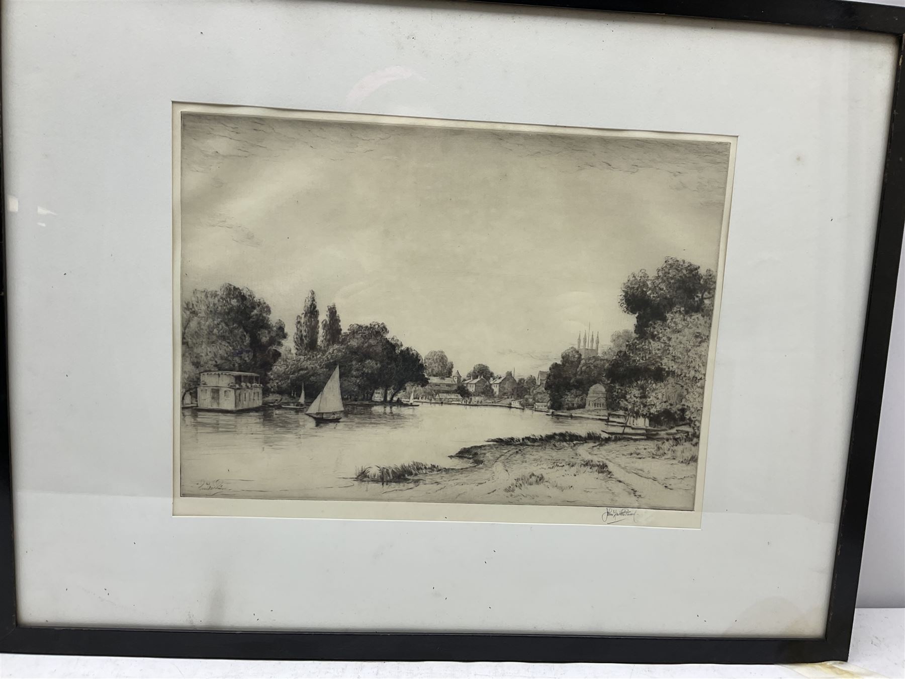 John Fullwood (British 1854-1931): 'Hampton on Thames' and 'Teddington Reach', pair Artist Proof drypoint etchings signed and limited to 300, 25cm x 36cm (2)