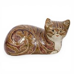 Rosemary Wren (1922-2013) - Oxshott pottery, stoneware sculpture of a recumbent cat, with ...