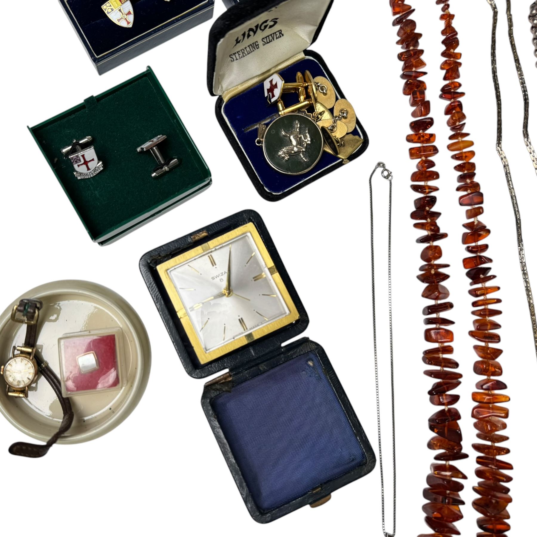 Silver jewellery, comprising Siam silver tie clip, cufflinks and faux pearl pendant, together with a collection of costume jewellery