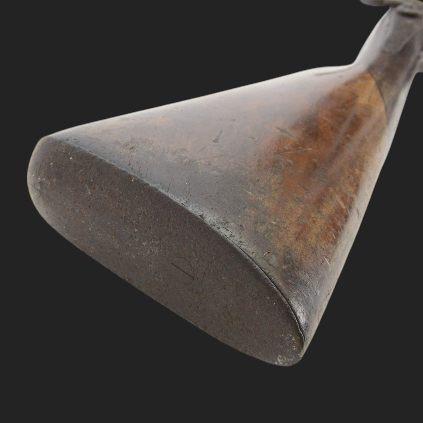 19th century percussion musket, the 76cm barrel with ramrod under, full walnut stock, overall L116cm
Sold as an exempt item under Section 58 (2) of the 1968 Firearms Act, to be held as a curiosity or ornament