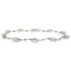  Silver opal and cubic zirconia bracelet, stamped 925  