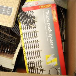 Model railway items - track, carriages etc, contents in two boxes