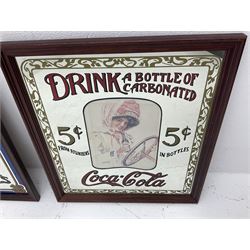 Four advertising mirrors, comprising of Southern Comfort, All Ranks smoke Marcella Cigars, Coca-Cola and Player's Navy Cut, largest example H70cm, L60.5cm