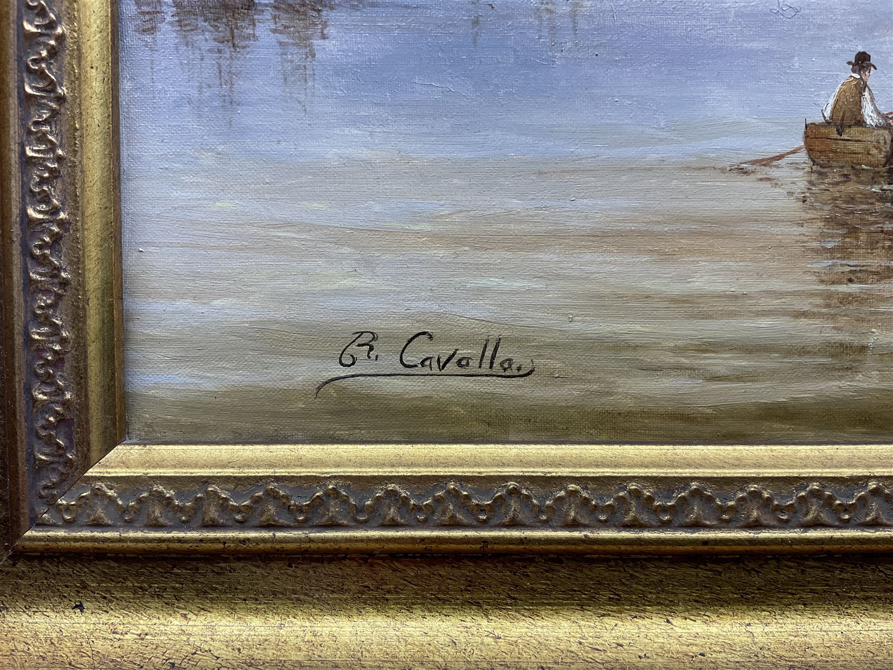 Ronald Cavalla (British 1940-): Boats in a Calm, oil on canvas signed 30cm x 40cm