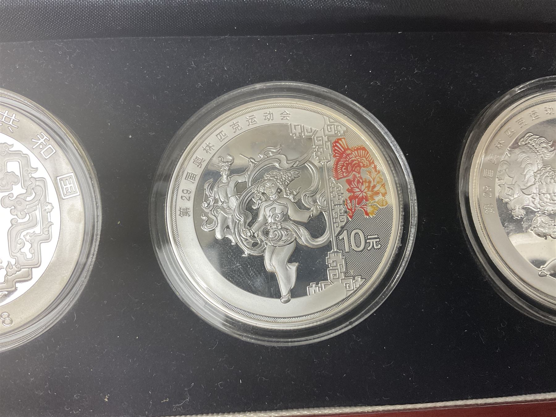China 2008 Beijing Olympic Games official commemorative silver four coin set, cased with certificates