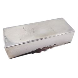 Late Victorian silver stamp box, of plain rectangular form, the hinged cover engraved 'Stamps', opening to reveal a gilt interior, hallmarked Mappin Brothers, Chester 1900, L7.5cm, approximate weight 1.89 ozt (58.8 grams)