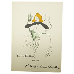 After Henri de Toulouse-Lautrec (French 1864-1901): Yvette Guilbert and Cabaret Scenes, set five lithographs one numbered 1118/1500 with printed monogram or blindstamp, together with exhibition poster Toulouse-Lautrec: Maison de la Pensée Française, Paris max 67cm x 47cm (6)