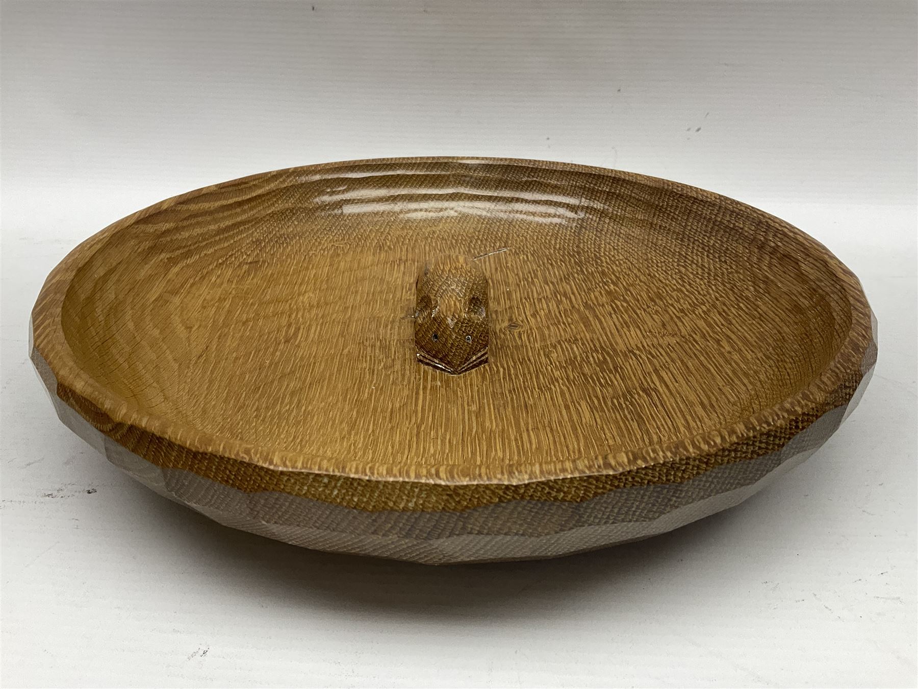 Mouseman - tooled oak fruit bowl, carved with oversized mouse signature, by the workshop of Robert Thompson, Kilburn 