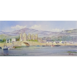 Kenneth W Burton (British 1946-): 'Conwy Castle', watercolour signed and titled 12cm x 27cm Provenance: from 'The Counties of Great Britain Collection', certificate verso