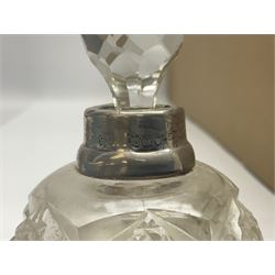 Uranium green glass vase, together with cranberry glass jug, glass dish with silver plate rim, glass cruet set etc, in two boxes 