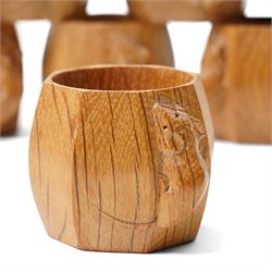 Mouseman - set of six oak napkin rings, with carved mouse signature, by the workshop of Robert Thompson of Kilburn