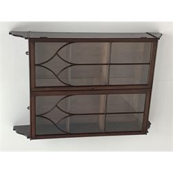 Georgian mahogany Gothic wall hanging cabinet, enclosed by two ogee pointed arch astragal glazed doors, plain sides with shaped top and bottom brackets