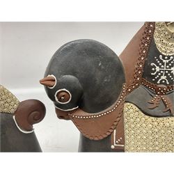 Leonard Stockley; two studio pottery figures modelled as a king and queen upon horses, both signed beneath,  H25cm