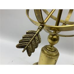 Armillary table lamp with an arrow piercing the central orb, on a pedestal base, H66cm