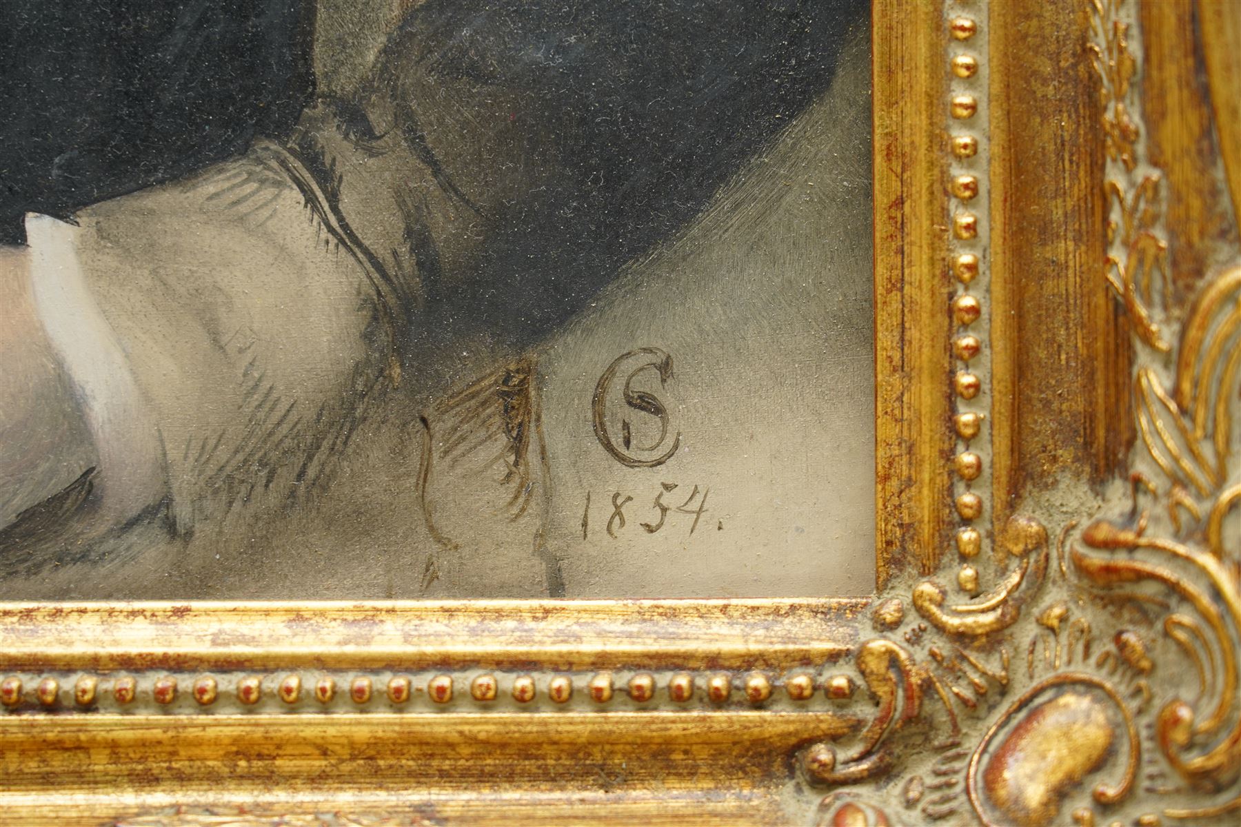 English School (20th century): Portrait of a Seated Victorian Gentleman, oil on board signed with monogram CS and dated 1854, 34cm x 27cm