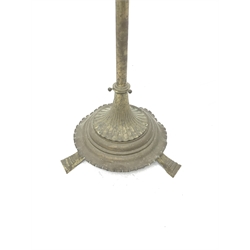 Early 20th Century classical brass standard lamp with shade, H155cm ex shade