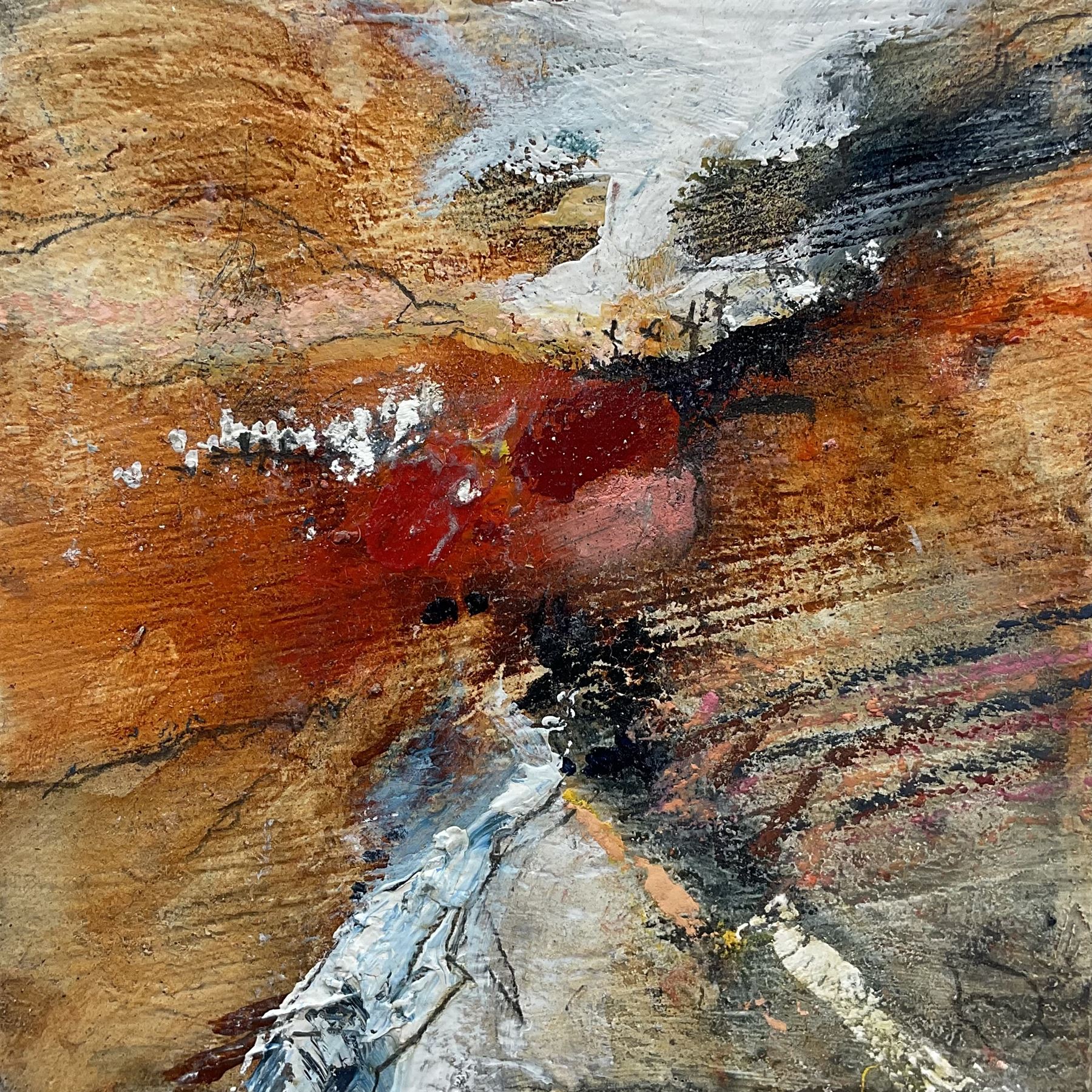 David Baumforth (British 1945-): North York Moors Landscapes, triptych of three mixed media on board framed as one signed with monogram, each 12cm x 12cm