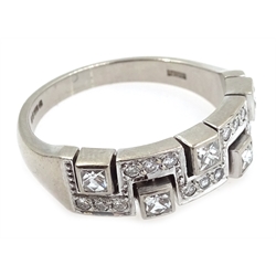  18ct white gold key pattern diamond ring, hallmarked   