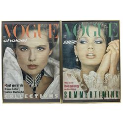 Vintage British Vogue Magazine Cover Posters from Feb, April & August 1981, June 1982, March & June 1983, with cover shots of Lisa Ryall, Susan Hess, Lady Diana Spencer, Jerri Narr, Nancy DeWeir and Beth Rupert,  67cm x 48cm (6)