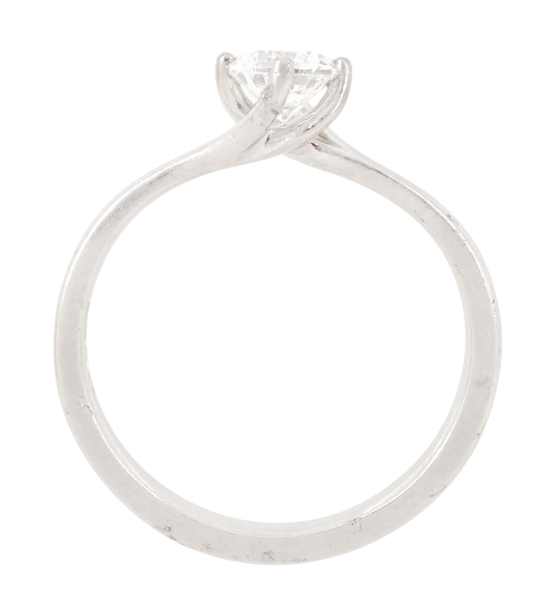 Platinum diamond ring, four claw set with a single round brilliant cut diamond of approx 0.50 carat, hallmarked