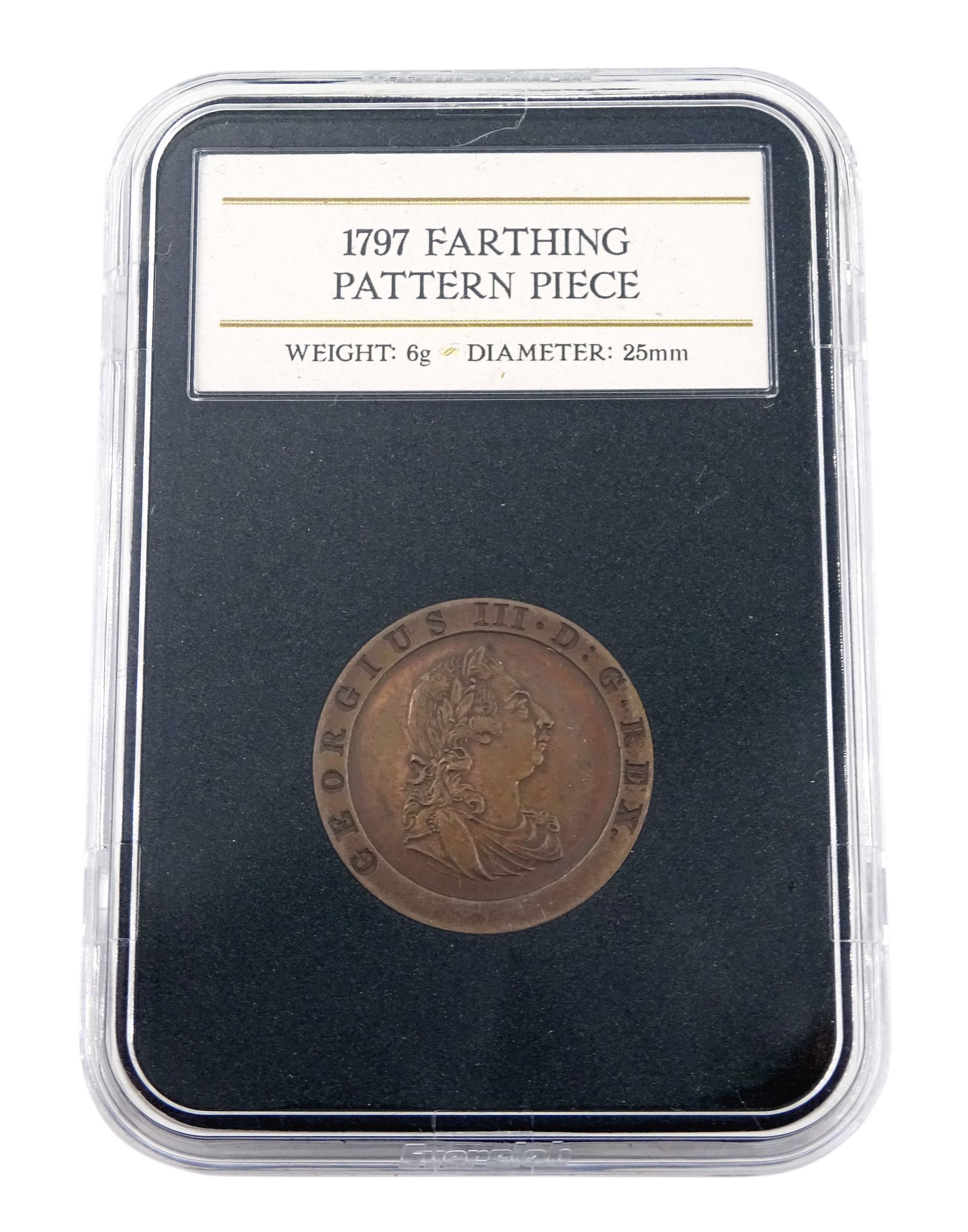 George III 1797 pattern farthing in copper, by W.J. Taylor, cased with Westminster certificate 