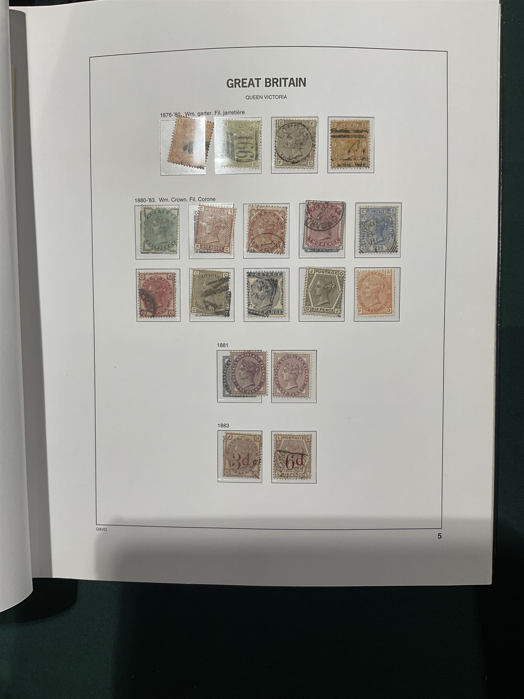 Extensive single album collection of Great British Queen Victoria and later stamps, including QV penny black with three margins, 1840 two pence blue, perf two pence blues with white lines added, QV one pound brown lilac, QV one pound green, King George V seahorses, 1929 Postal Union Congress one pound black, King George VI 1939-48 set of six with ten shillings dark blue, Queen Elizabeth II pre-decimal issues, housed in a Stanley Gibbons Great Britain 2001 album, a well presented collection with few ommissions