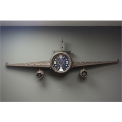 Modern wall clock in the form of an aeroplane, W144cm  